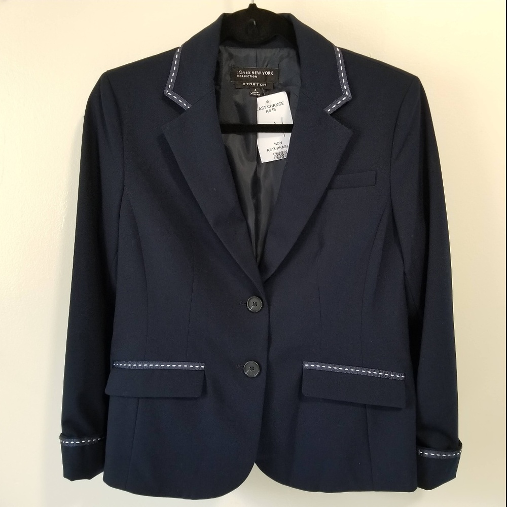 Jones New York Navy Stitch Blazer